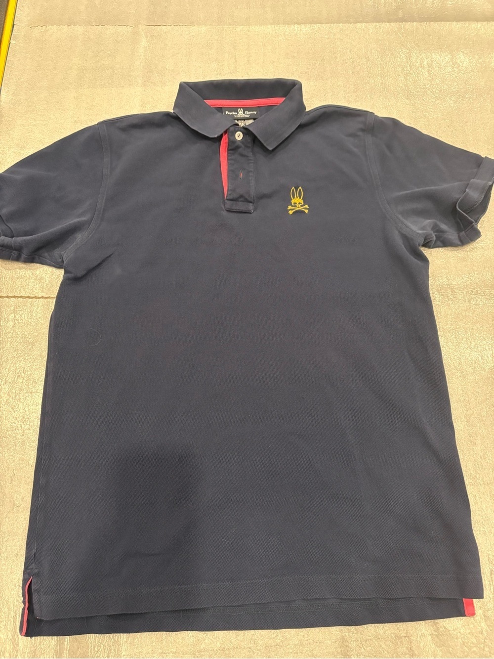[6/US:M]Psycho Bunny Navy Polo with Yellow Logo and Red Trim
